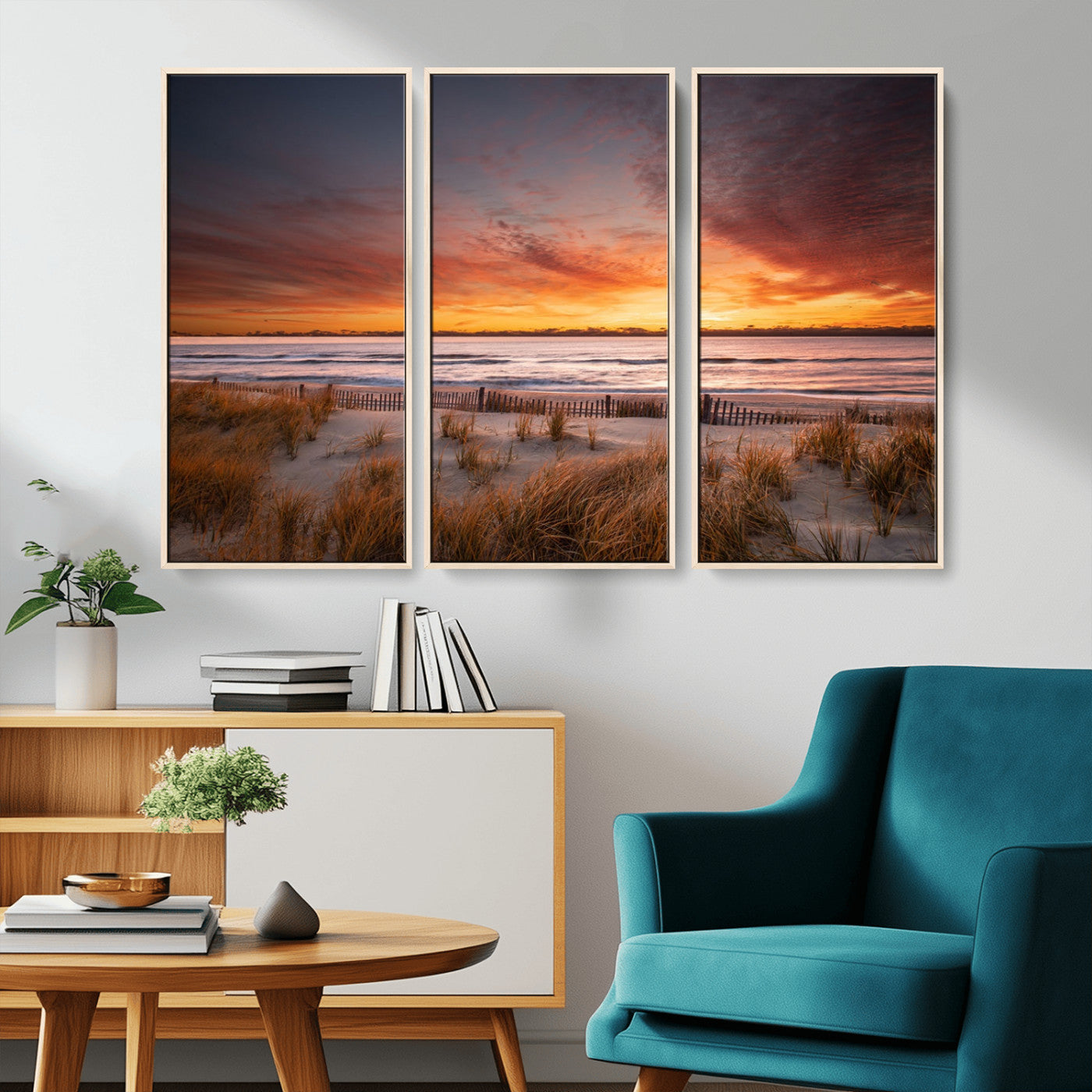 90176-MGV-CV-36X24-Beach Sunset Wall Art – Coastal Sand Dune Canvas Print with Ocean Waves and Dramatic Sky, Seaside Landscape Decor for Living Room