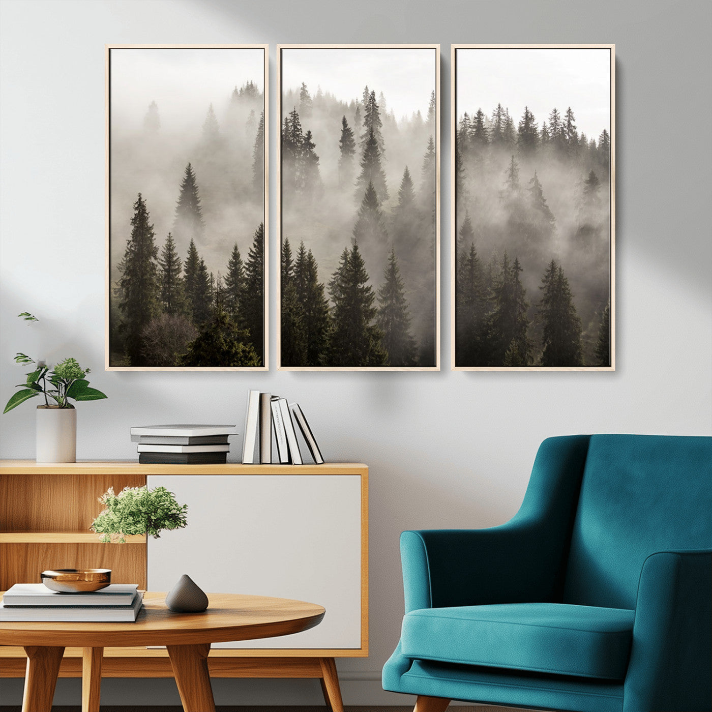 62862-MGV-CV-36X24-Misty Forest Wall Art – Tranquil Pine Tree Canvas Print with Mountain Fog, Nature Landscape Artwork for Living Room, Bedroom, or