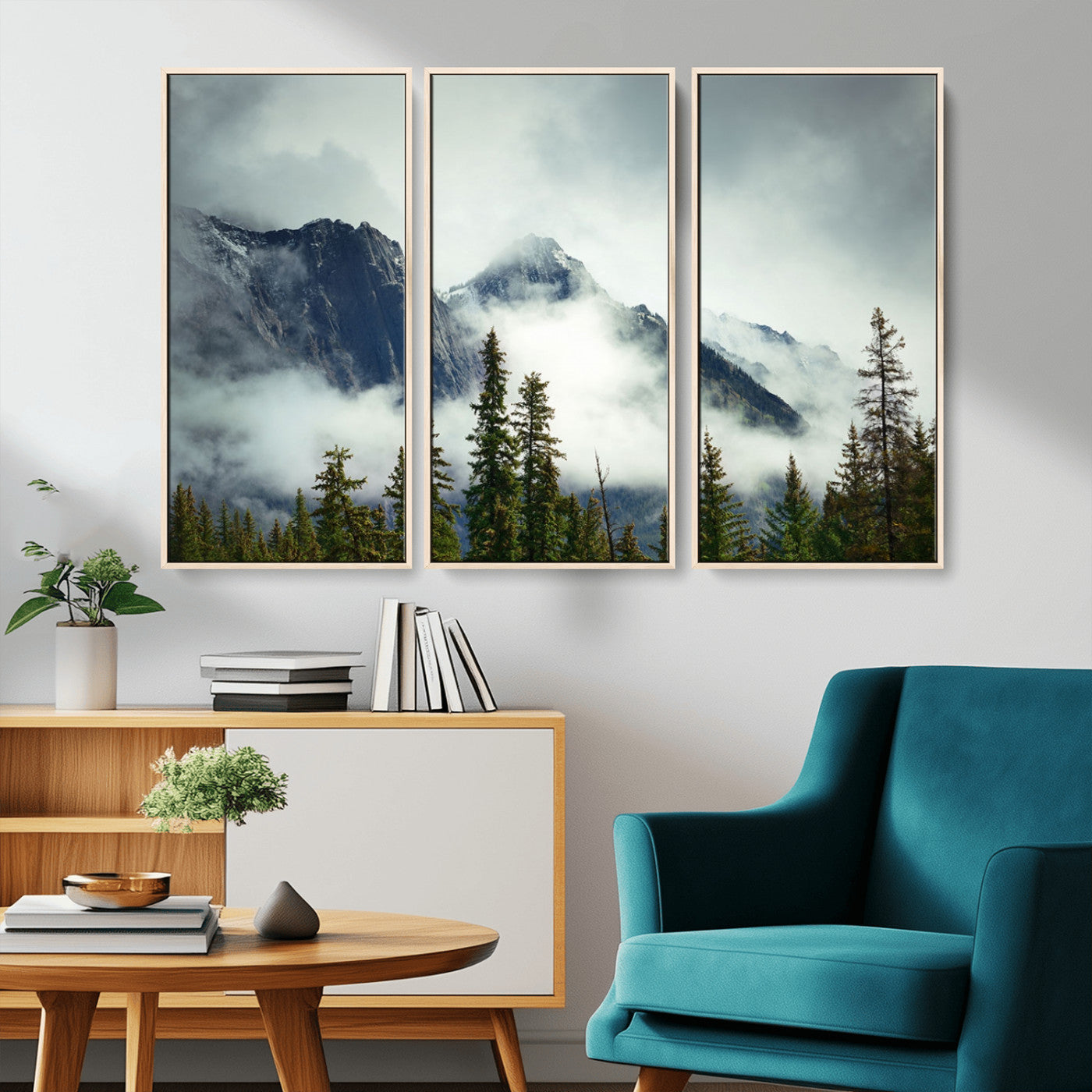 93219-MGV-CV-36X24-Misty Mountain Wall Art – Foggy Pines and Rocky Peaks Canvas Print, Nature Landscape Decor for Living Room, Office or Bedroom