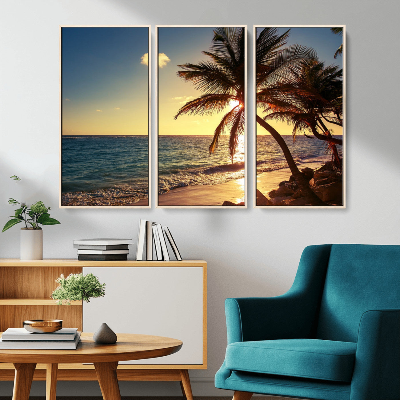 82710-MGV-CV-36X24-Palm Tree Sunset Beach Wall Art – Tropical Ocean Canvas Print, Coastal Paradise Seascape Decor for Living Room or Office Wall