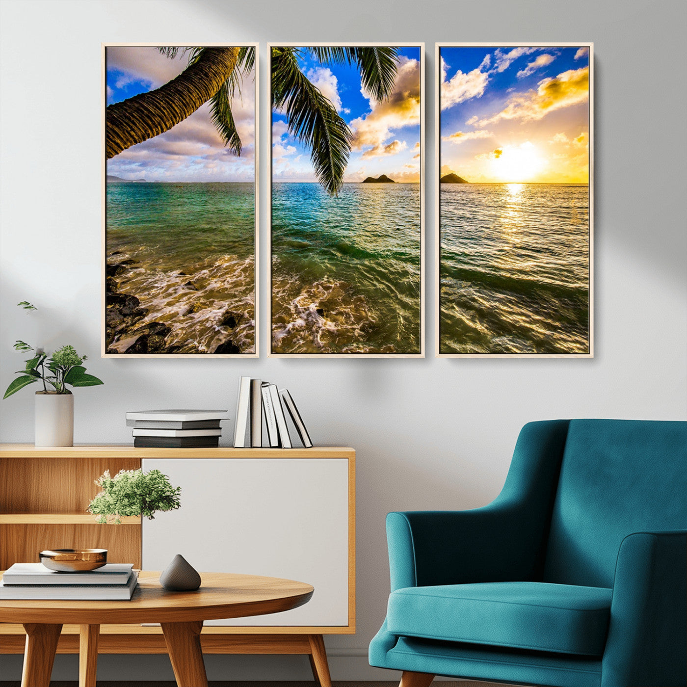 68606-MGV-CV-36X24-Tropical Palm Tree Ocean Wall Art – Sunset Beach Seascape Print, Coastal Paradise Decor for Living Room or Office