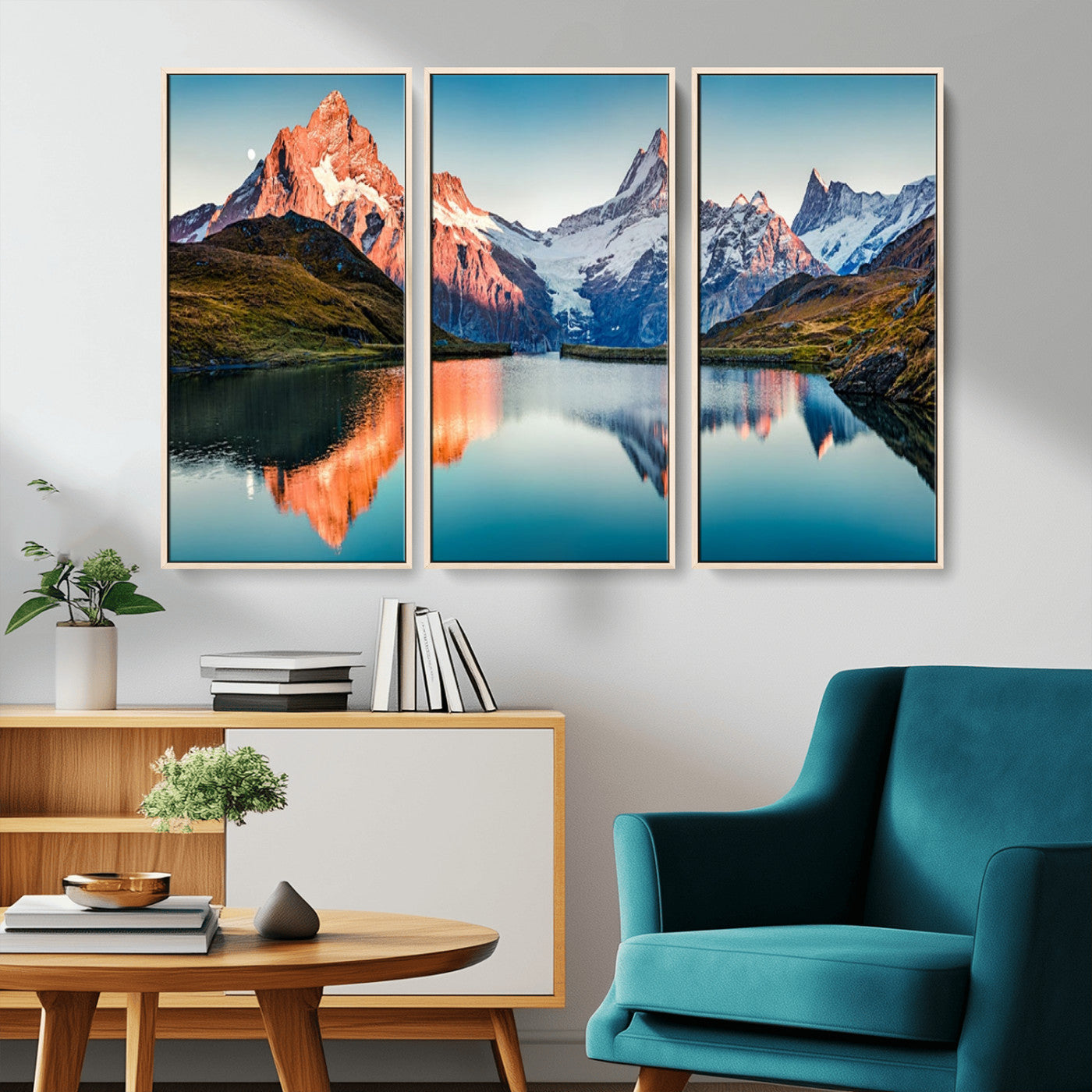 88453-MGV-CV-36X24-Mountain Lake Wall Art – Snow-Capped Peaks Reflected in Alpine Water Canvas Print, Nature Landscape Wall Decor for Living Room or
