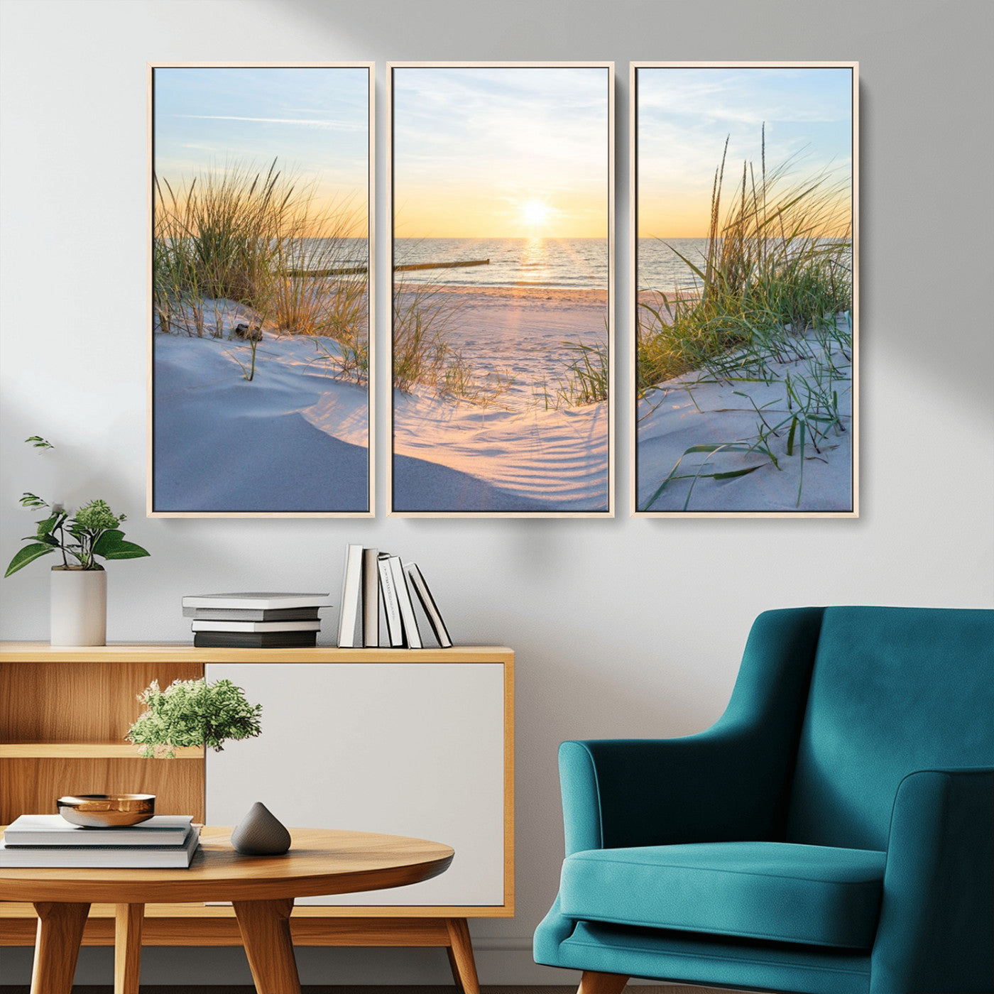 48907-MGV-CV-36X24-Beach Sunset Wall Art – Coastal Sand Dunes and Ocean View Canvas Print, Serene Seaside Landscape Painting for Living Room, Bedroom