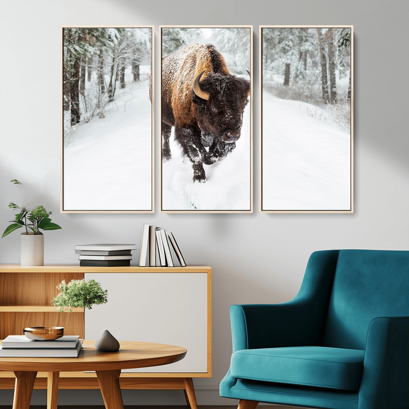 10109-MGV-CV-36X24-Majestic Bison Winter Wall Art – Snowy Forest Buffalo Canvas Print, Rustic Wildlife Photography Decor for Cabin, Lodge, Living