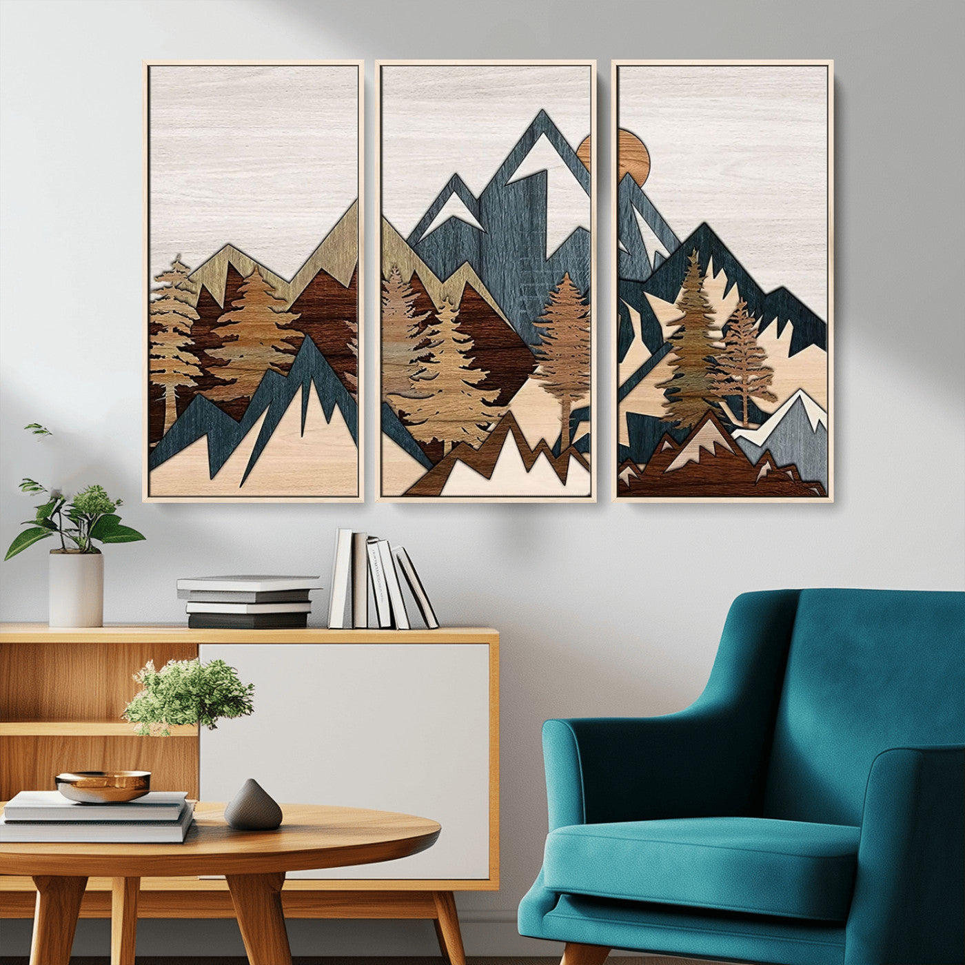 67950-MGV-CV-36X24-Modern Wood Wall Art Canvas Print, Framed Mountain Range Art Picture Print, Wood Mountain Range Perfect Rustic Decor Artwork