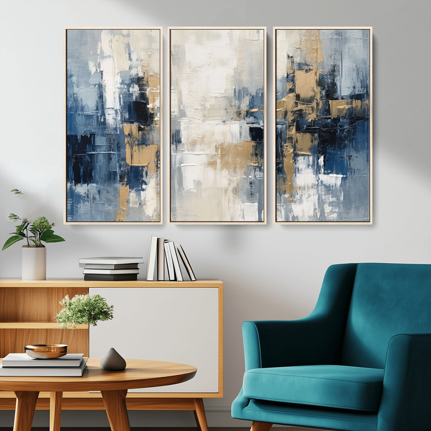 44344-MGV-CV-36X24-Abstract Blue and Gold Wall Art – Modern Hand Painted Canvas Print, Contemporary Textured Painting for Living Room, Bedroom or