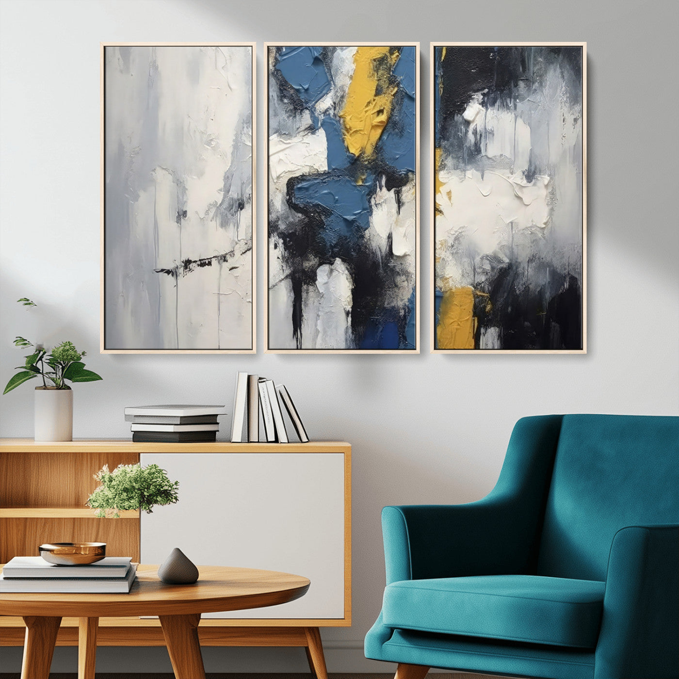 63850-MGV-CV-36X24-Abstract Blue and Yellow Wall Art – Modern Textured Canvas Painting, Bold Contemporary Artwork for Living Room, Bedroom or Office