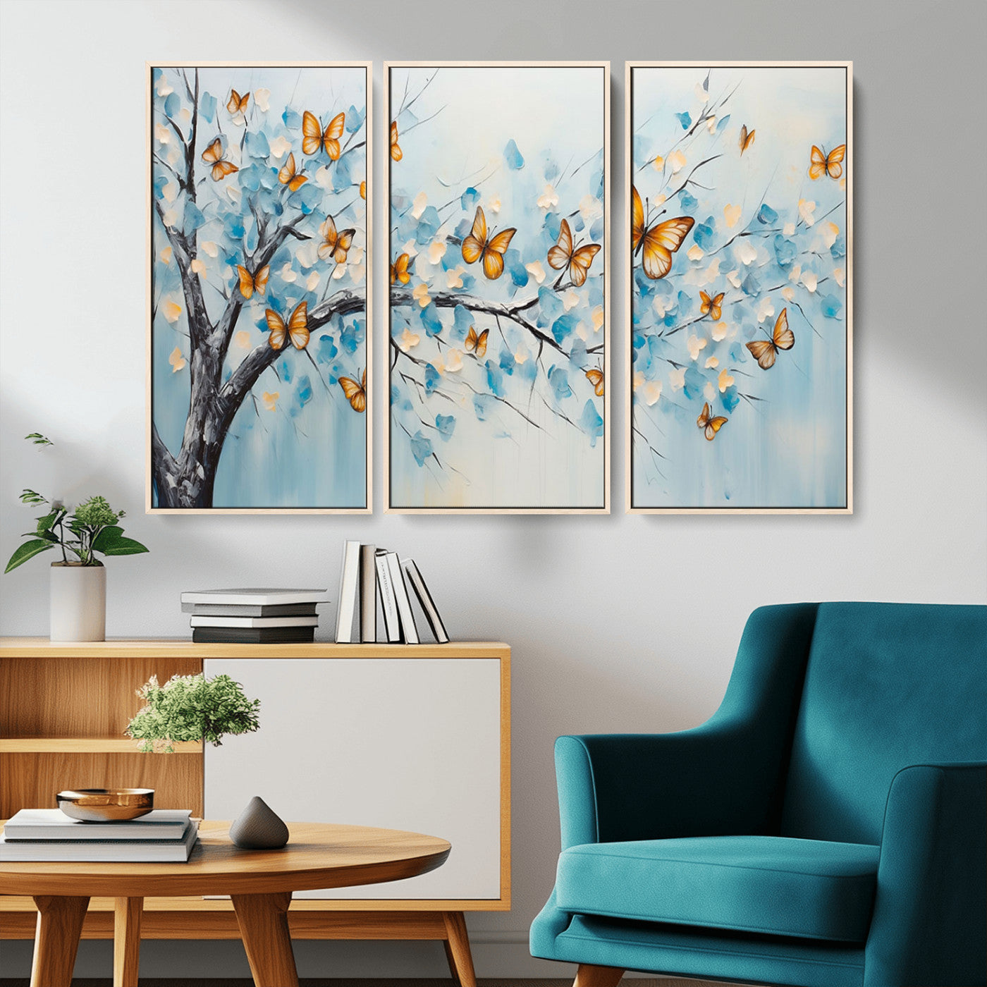 59455-MGV-CV-36X24-Butterfly Tree Branch Wall Art – Blue and Yellow Abstract Canvas Print, Modern Nature Artwork for Living Room, Bedroom or Office