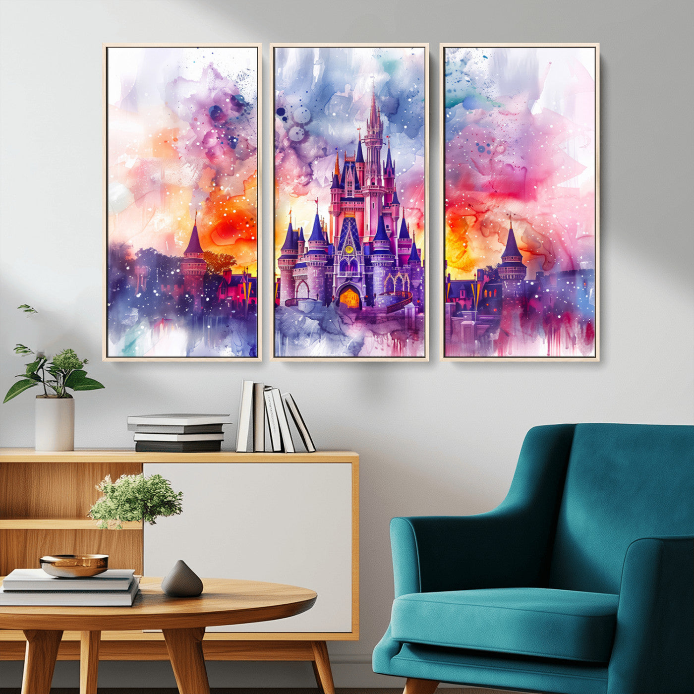 24602-MGV-CV-36X24-Disney Castle Wall Art Canvas Print, Framed Disneyland Art Picture Print, Cinderella Castle Perfect Disneyland Colorful Decor