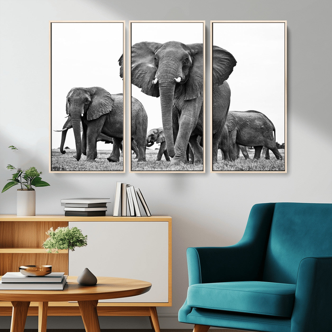 91685-MGV-CV-36X24-Elephant Herd Wall Art – Black and White Safari Canvas Print, African Wildlife Photography Decor for Living Room, Office or