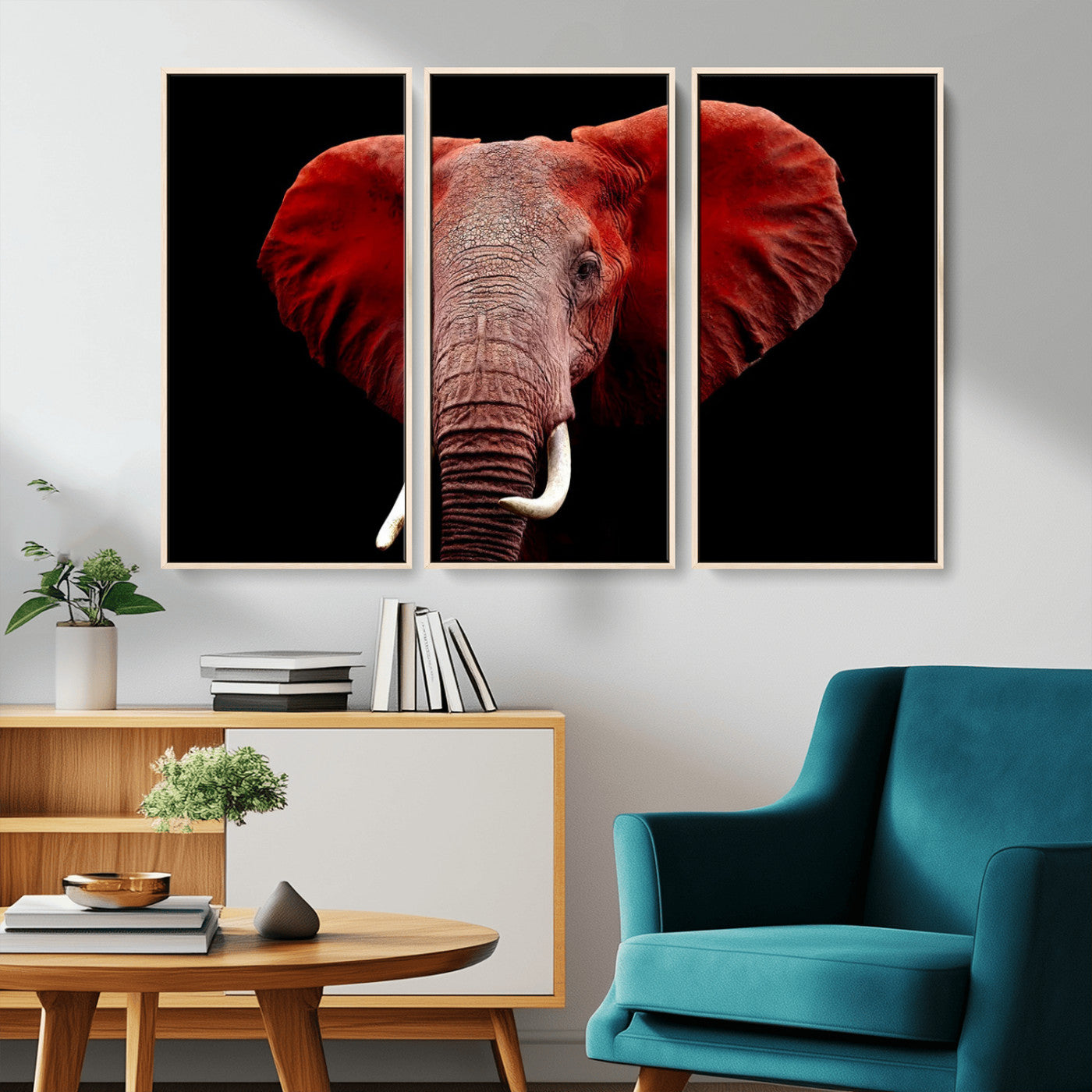 14788-MGV-CV-36X24-Red Elephant Wall Art – Bold Wildlife Canvas Print, African Safari Animal Decor for Living Room, Bedroom or Office