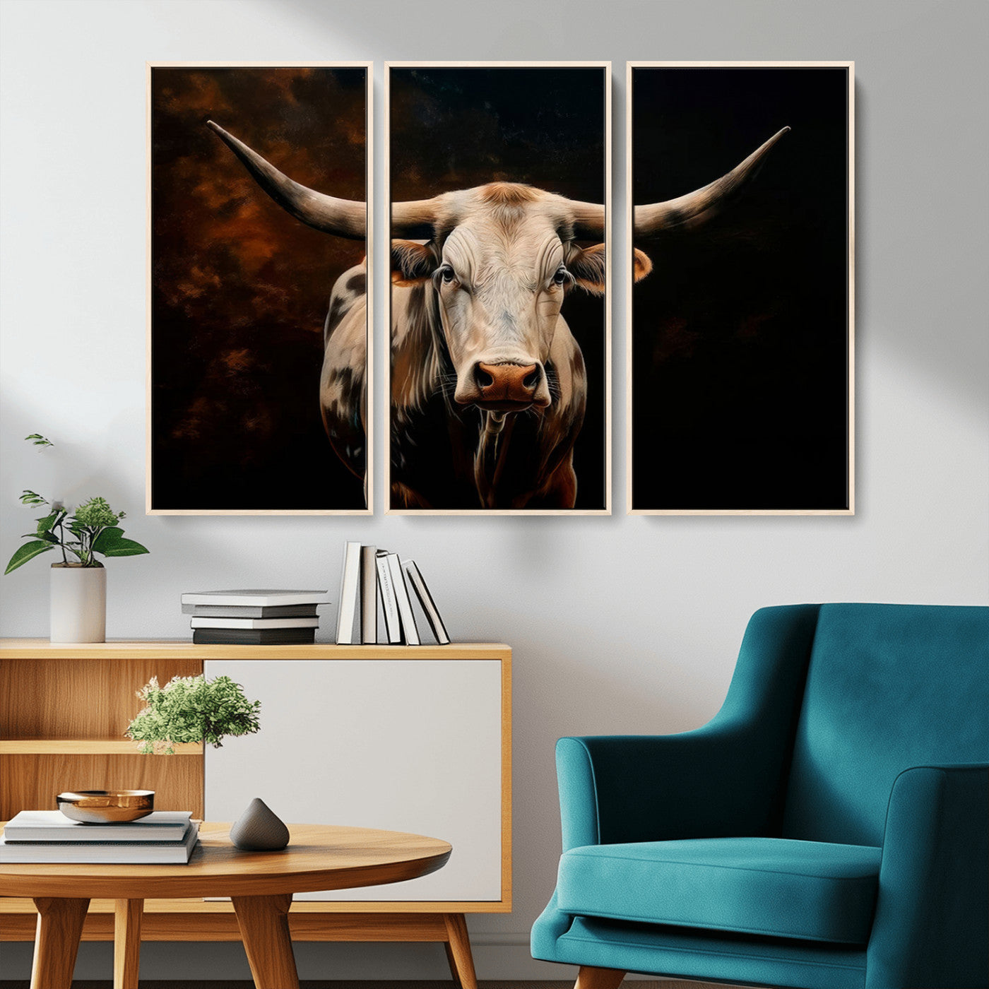 70522-MGV-CV-36X24-Longhorn Bull Wall Art – Striking Canvas Print of Majestic Bull, Premium Animal Decor for Home, Office, Man Cave, or Living Room