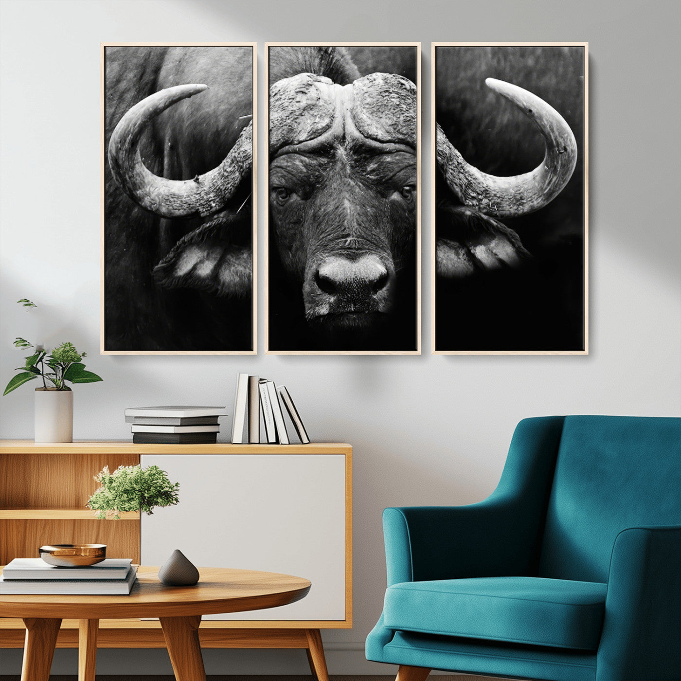 75273-MGV-CV-36X24-Buffalo Wall Art – Black and White African Buffalo Canvas Print, Rustic Wildlife Animal Artwork for Farmhouse, Living Room,