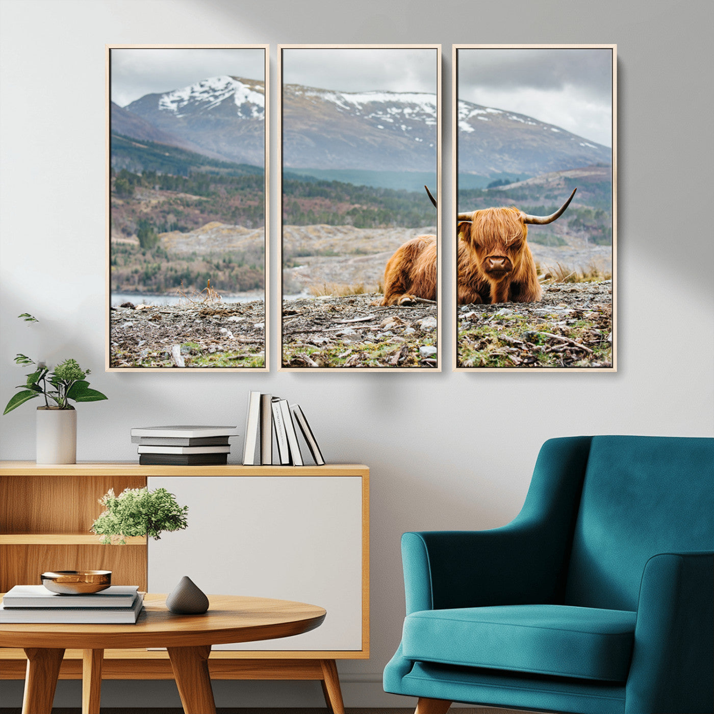 80252-MGV-CV-36X24-Scottish Cow Wall Art Canvas Print, Framed Highland Cow Art Picture Print, Highland Cattle Perfect Rustic Farmhouse Decor Artwork