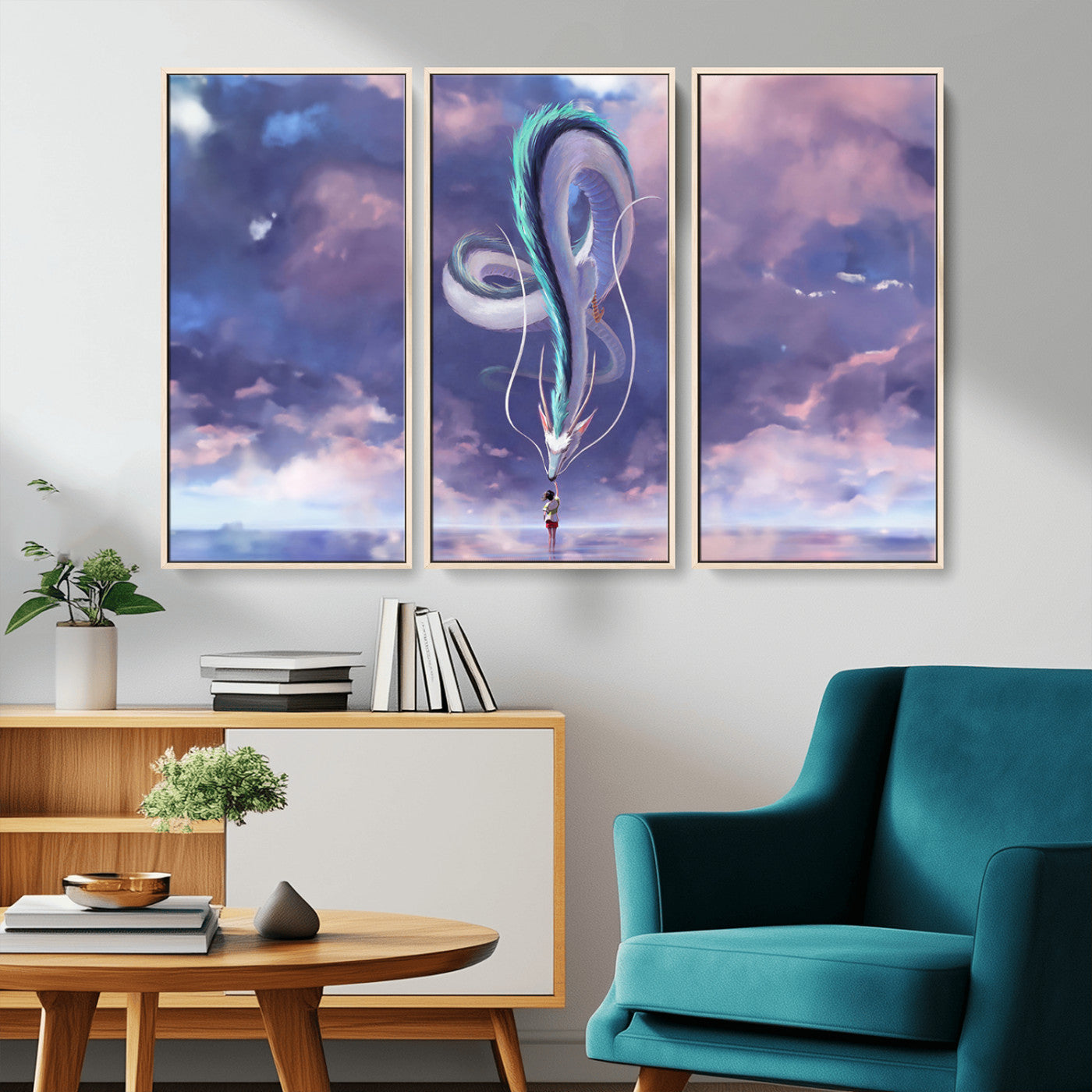 66864-MGV-CV-36X24-Fantasy Dragon Wall Art – Mystical Canvas Print Girl and Sky Serpent Dreamlike Clouds, Magical Anime Inspired Decor for Living