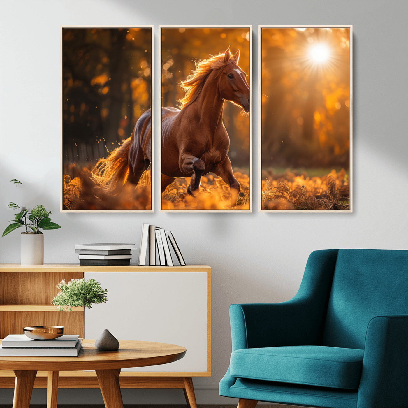 92144-MGV-CV-36X24-Sunset Horse Wall Art Canvas Print, Framed Horse Barn Art Picture Print, Majestic Horse Perfect Rustic Farmhouse Decor Artwork