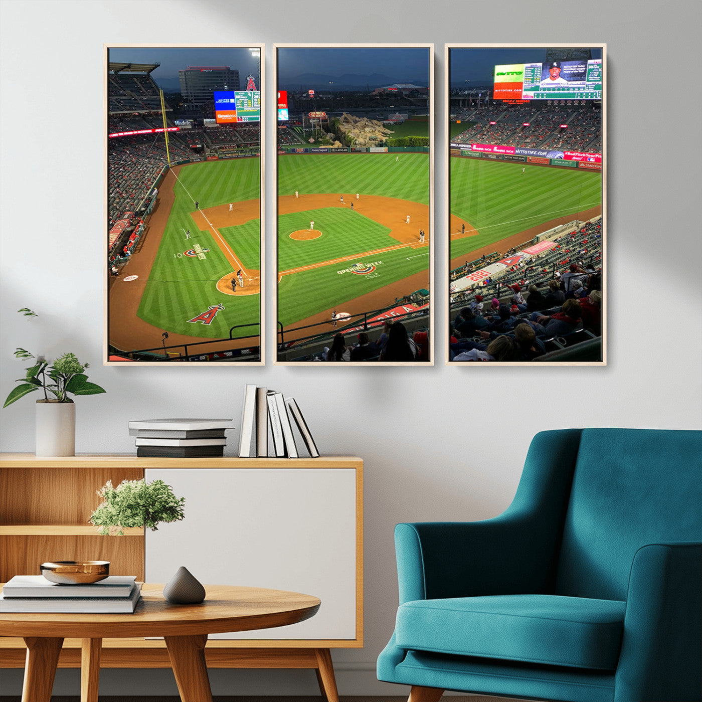 93707-MGV-CV-36X24-Los Angeles Stadium Wall Art Canvas Print, Framed Angel Stadium Field Art Picture Print, Anaheim Stadium Perfect Sports Room Decor