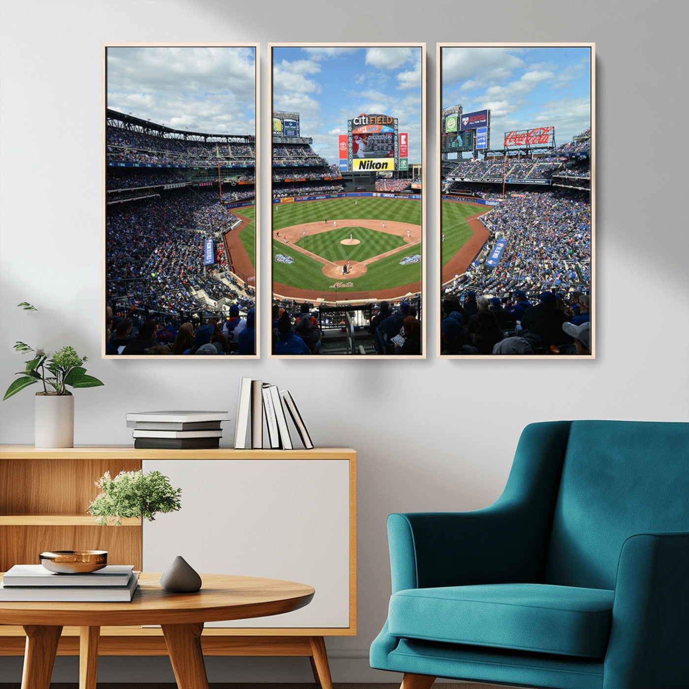 22910-MGV-CV-36X24-City Field Stadium Wall Art Canvas Print, Framed New York Stadium Art Picture Print, City Field Perfect Sport Room Decor Artwork