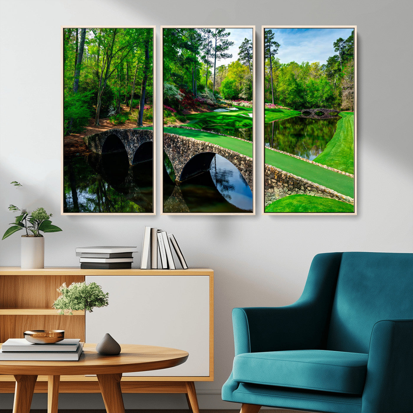 57655-MGV-CV-36X24-Golf Course Wall Art – Canvas Print Scenic Green Fairway Stone Bridge Water Reflection Landscape, Classic Sports Decor for Office,