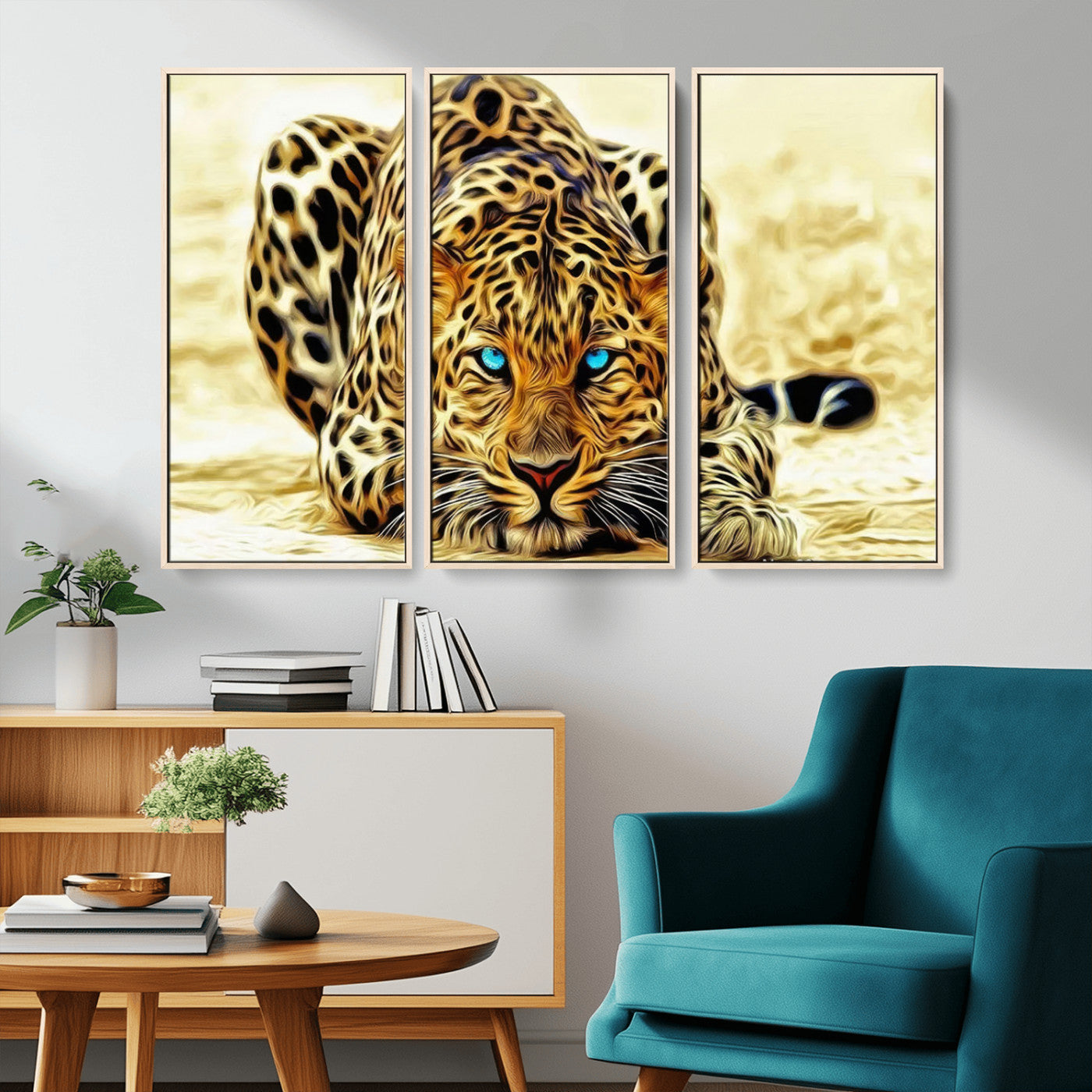 45281-MGV-CV-36X24-Blue Eye Leopard Wall Art Canvas Print, Framed Leopard Painting Art Picture Print, Big Cat Perfect Safari Wildlife Decor Artwork