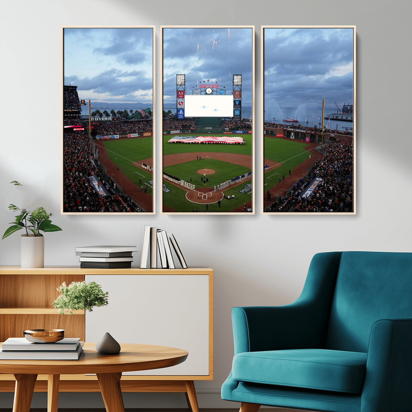 44631-MGV-CV-36X24-Oracle Park Stadium Wall Art Canvas Print, Framed San Francisco Giants Art Picture Print, Giants Stadium Field Perfect Sports Room