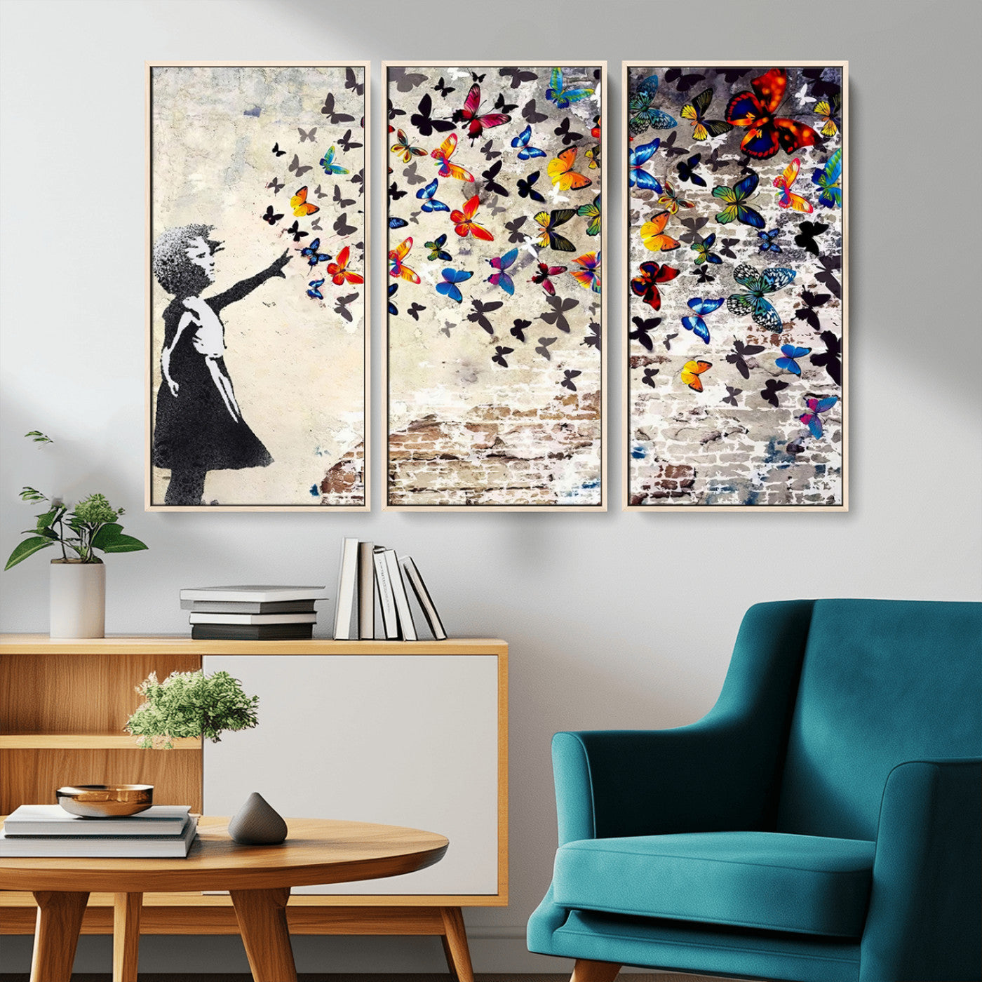 97895-MGV-CV-36X24-Girl with Butterflies Wall Art – Colorful Street Art Style Canvas Print, Modern Graffiti-Inspired Butterfly Artwork for Living