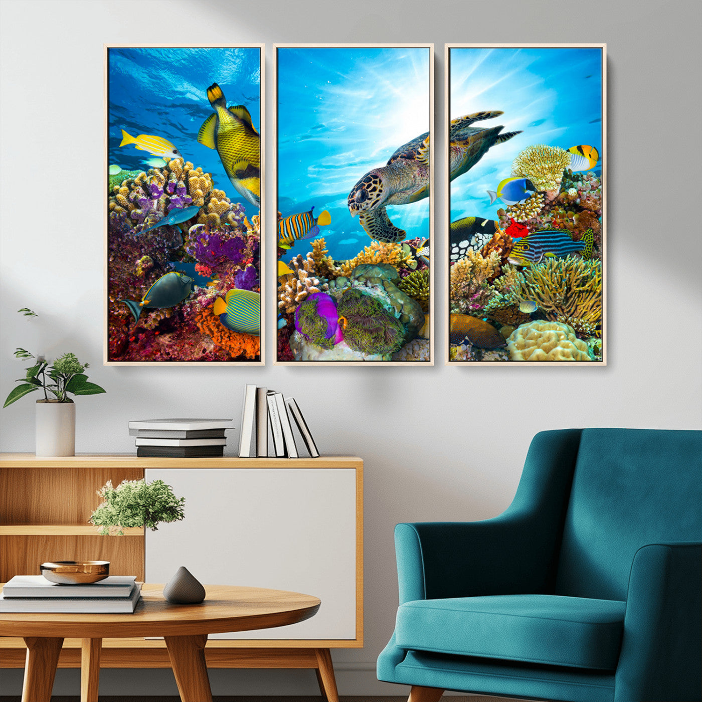 44772-MGV-CV-36X24-Underwater Sea Turtle Wall Art – Vibrant Coral Reef and Tropical Fish Canvas Print, Ocean Marine Life Decor for Living Room,