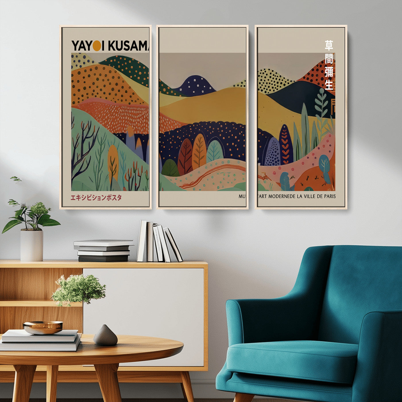 11242-MGV-CV-36X24-Kusama Wall Art – Abstract Colorful Hills Canvas Print, Modern Japanese Inspired Landscape Poster for Living Room, Office or