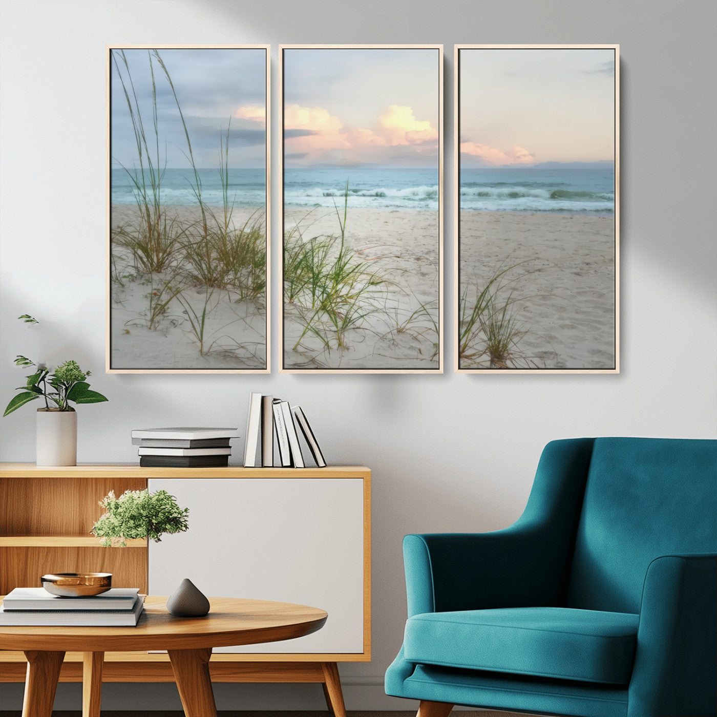 Test1001-MGV-CV-36X24-Coastal Beach Wall Art – Panoramic Ocean Waves and Sandy Dunes Canvas Print, Serene Seascape with Sea Oats for Relaxing Home or