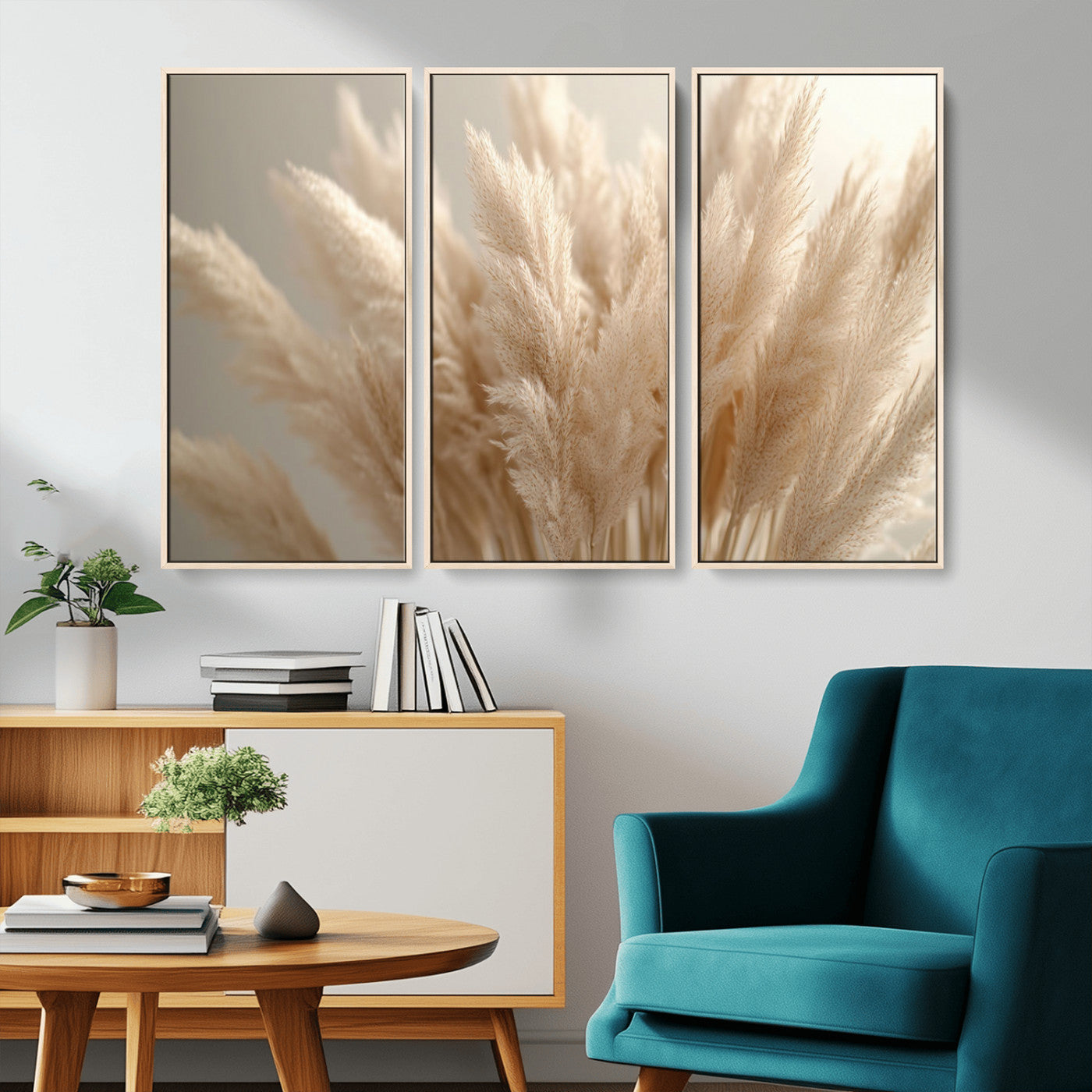 50300-MGV-CV-36X24-Pampas Grass Wall Art Canvas Print, Framed Minimalist Pampas Grass Art Picture Print, Beige Pampas Grass Perfect Minimalist Boho