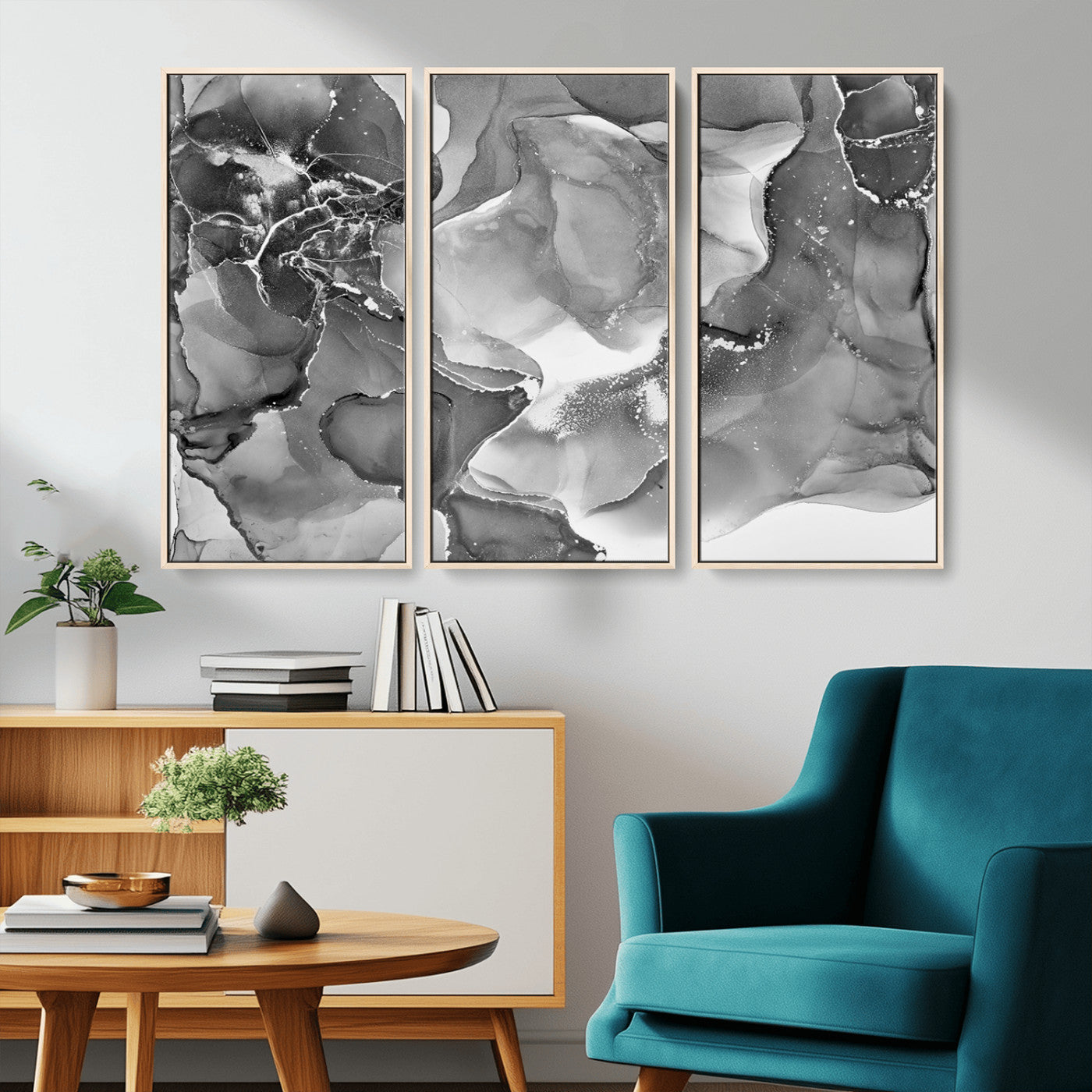 15911-MGV-CV-36X24-Black and White Abstract Wall Art – Modern Ink Swirl Canvas Print, Minimalist Contemporary Painting for Living Room, Bedroom,