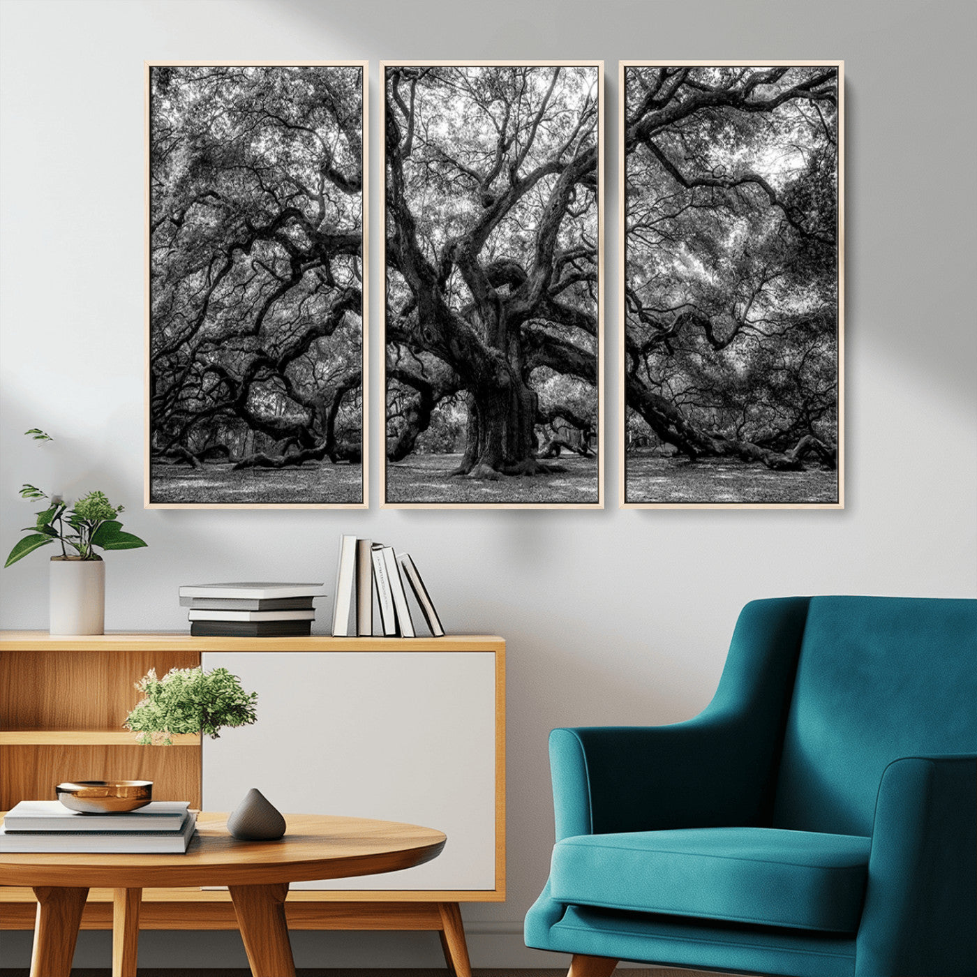 132944706-MGV-CV-36X24-Ancient Tree Wall Art – Black and White Photography Canvas Print Featuring Majestic Twisting Branches, Rustic Nature Artwork for