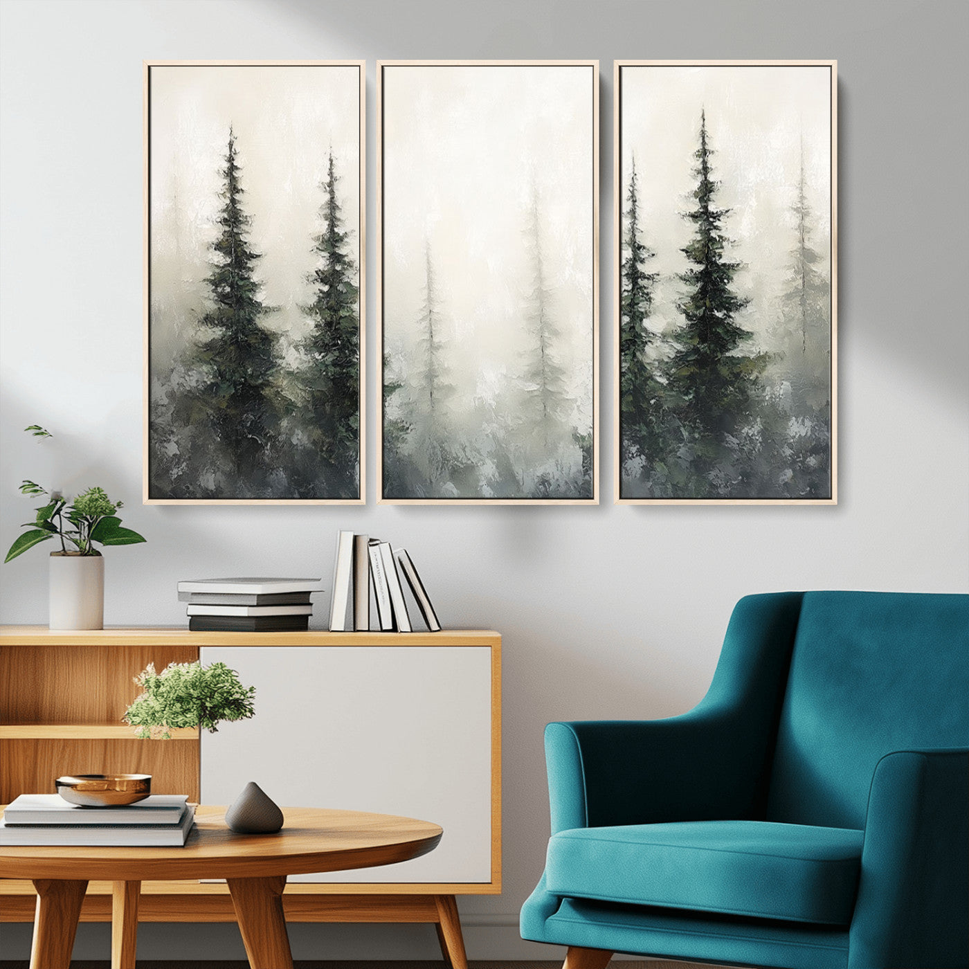 33241-MGV-CV-36X24-Misty Forest Wall Art Canvas Print, Framed Foggy Pines Art Picture Print, Forest Haze Perfect Rustic Minimalist Decor Artwork