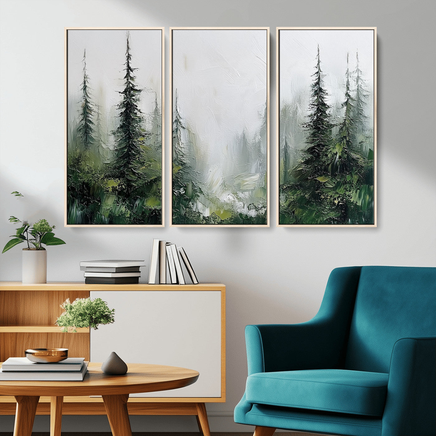 76014-MGV-CV-36X24-Forest Wall Art – Textured Canvas Print Featuring Misty Evergreen Pines and Woodland Landscape, Rustic Nature Artwork for Living