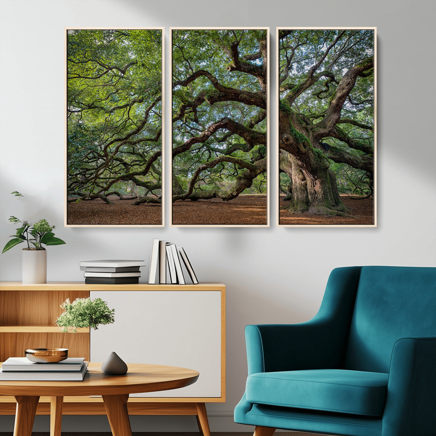 MGV-FC-48X32-3P - Historic Tree Wall Art Canvas Print, Framed Mossy Tree Art Picture Print, Twisted Branches Perfect Nature Southern Decor Artwork