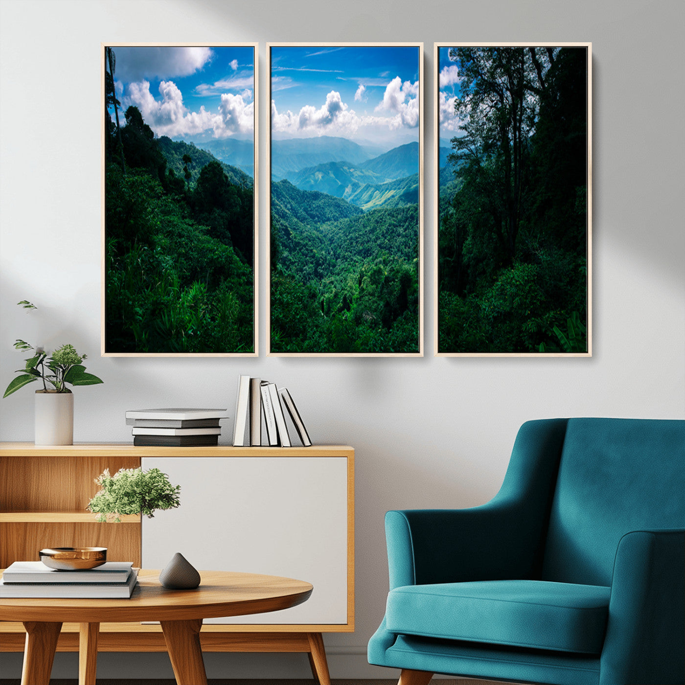 74439378-MGV-CV-36X24-Tropical Jungle Wall Art Canvas Print, Framed Lush Valley Art Picture Print, Forest Mountains Perfect Tropical Wilderness Decor