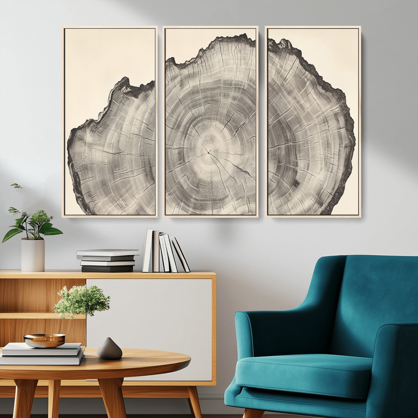 98921313-MGV-CV-36X24-Tree Ring Wall Art Canvas Print, Framed Wood Slice Art Picture Print, Minimalist Wood Perfect Rustic Academic Decor Artwork
