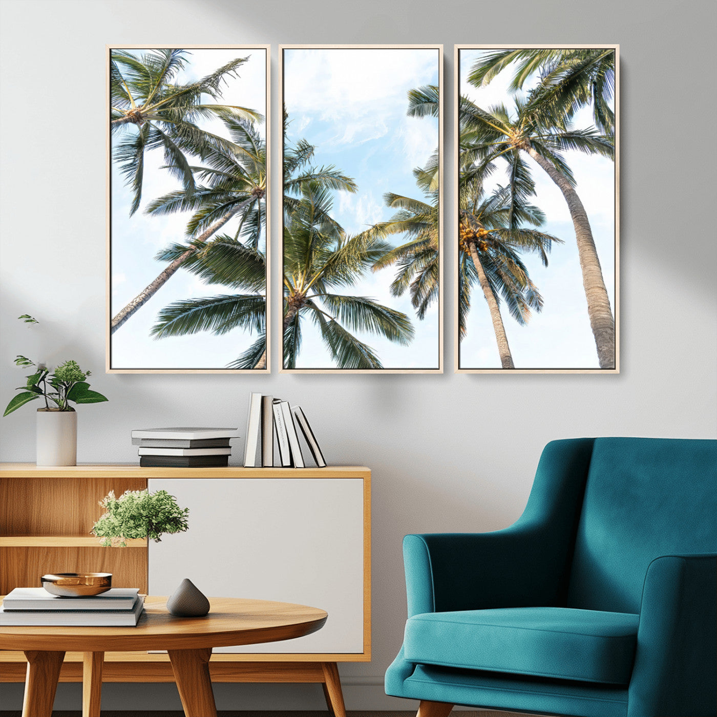 87247012-MGV-CV-36X24-Skyward Palm Trees Wall Art Canvas Print, Framed Tropical Sky Art Picture Print, Coconut Palm Perfect Tropical Skyview Decor