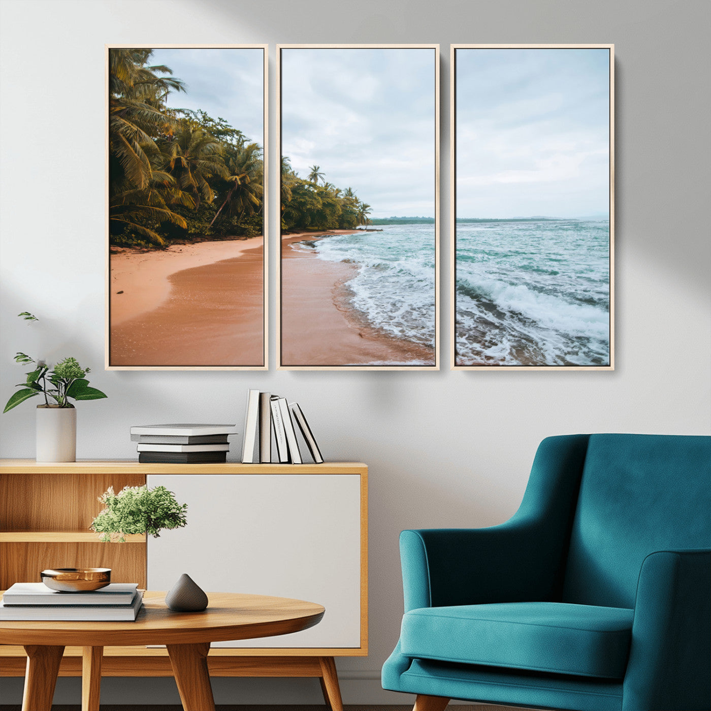 88125882-MGV-CV-36X24-Tropical Shoreline Wall Art Canvas Print, Framed Palm Trees Art Picture Print, Tropical Ocean Perfect Tropical Coastal Decor