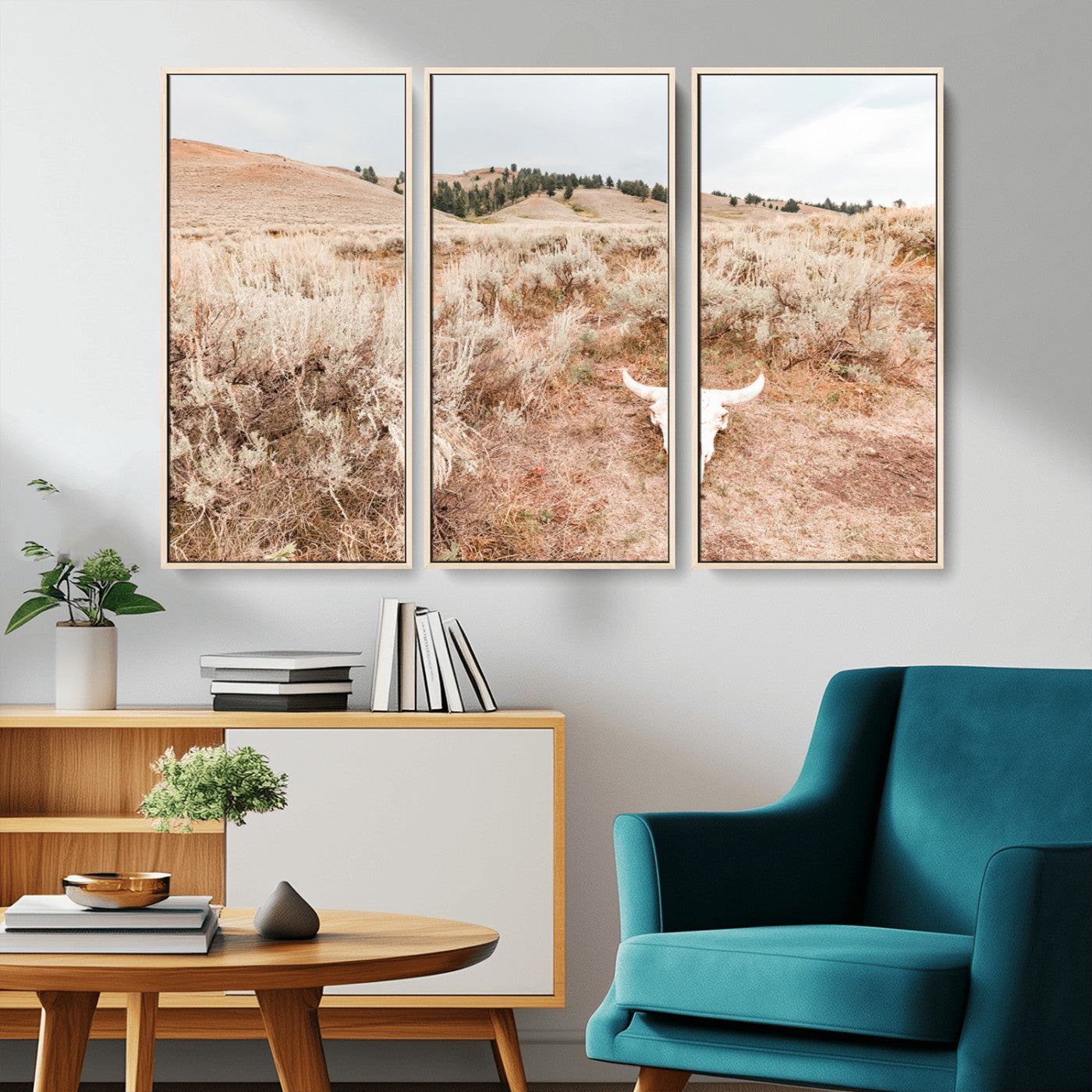 97234735-MGV-CV-36X24-Rustic Bones Wall Art Canvas Print, Framed Desert Sage Art Picture Print, Prairie Skull Perfect Minimal Rustic Decor Artwork