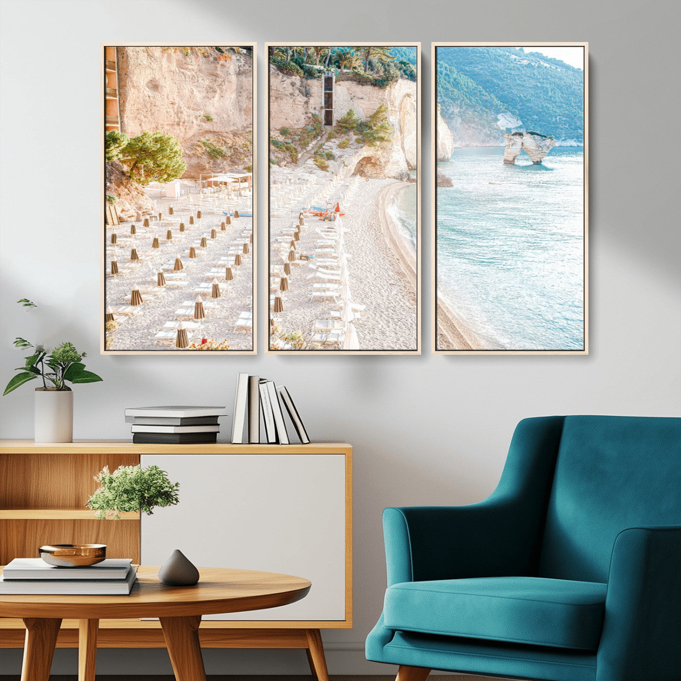 84816639-MGV-CV-36X24-Mediterranean Beach Wall Art Canvas Print, Framed Airy Coastal Art Picture Print, Summer Shore Perfect Coastal Retreat Decor
