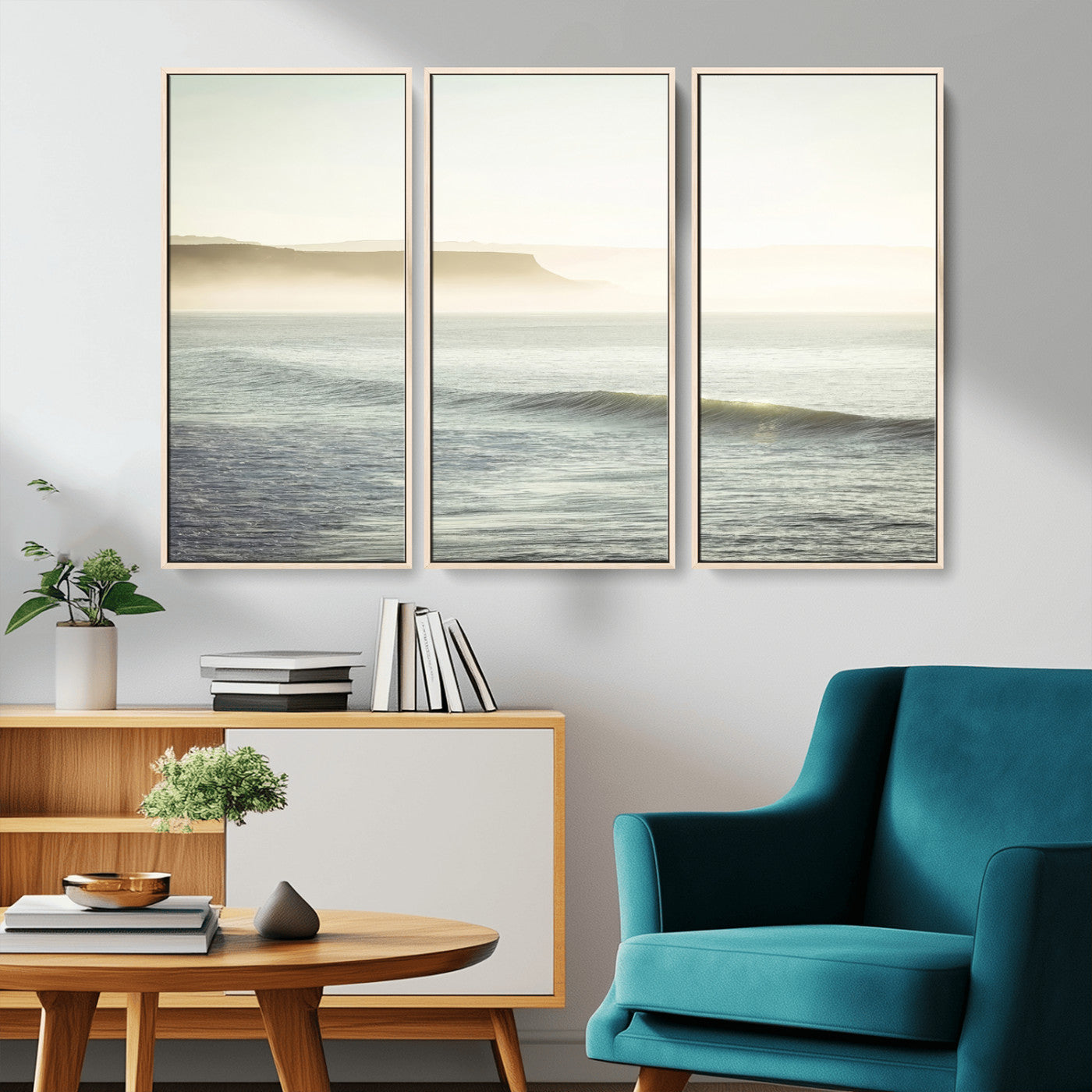 39310633-MGV-CV-36X24-Coastal Cliffs Wall Art Canvas Print, Framed Misty Ocean Art Picture Print, Morning Light Perfect Minimalistic Coastal Decor