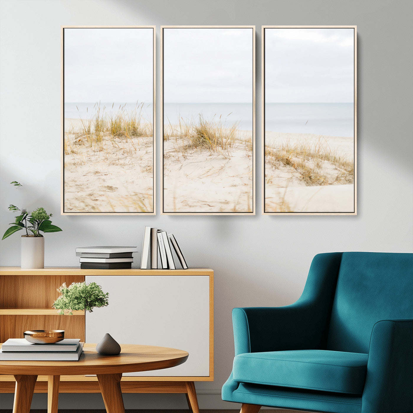 13146857-MGV-CV-36X24-Beach Dunes Wall Art Canvas Print, Framed Soft Horizon Art Picture Print, Coastal Grass Perfect Minimalist Coastal Decor Artwork