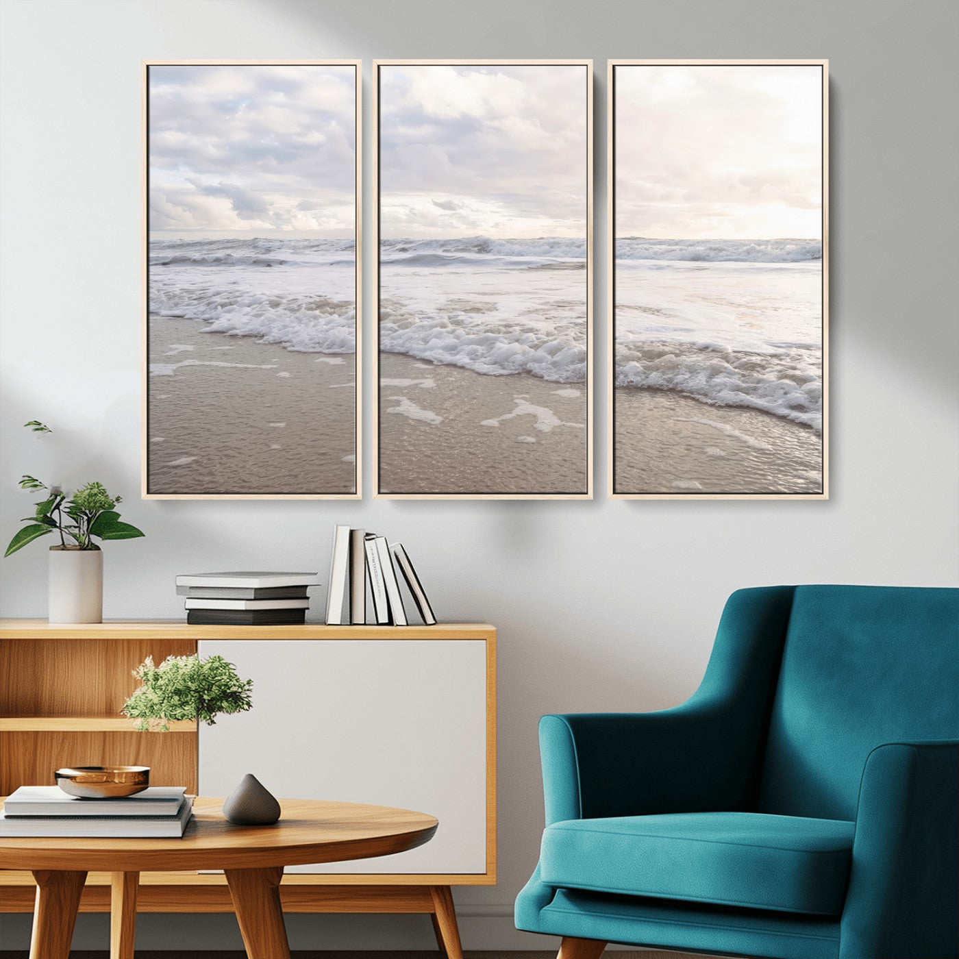 70596264-MGV-CV-36X24-Ocean Waves Wall Art Canvas Print, Framed Coastal Shoreline Art Picture Print, Sea Foam Perfect Coastal Minimalist Decor Artwork