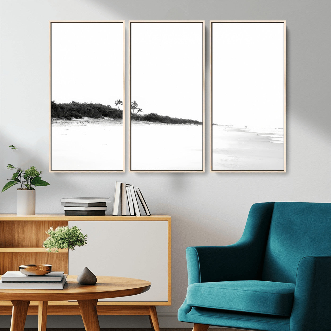 29611516-MGV-CV-36X24-Black White Beach Wall Art Canvas Print, Framed Palm Trees Art Picture Print, Monochrome Tropical Perfect Minimalist Coastal Decor