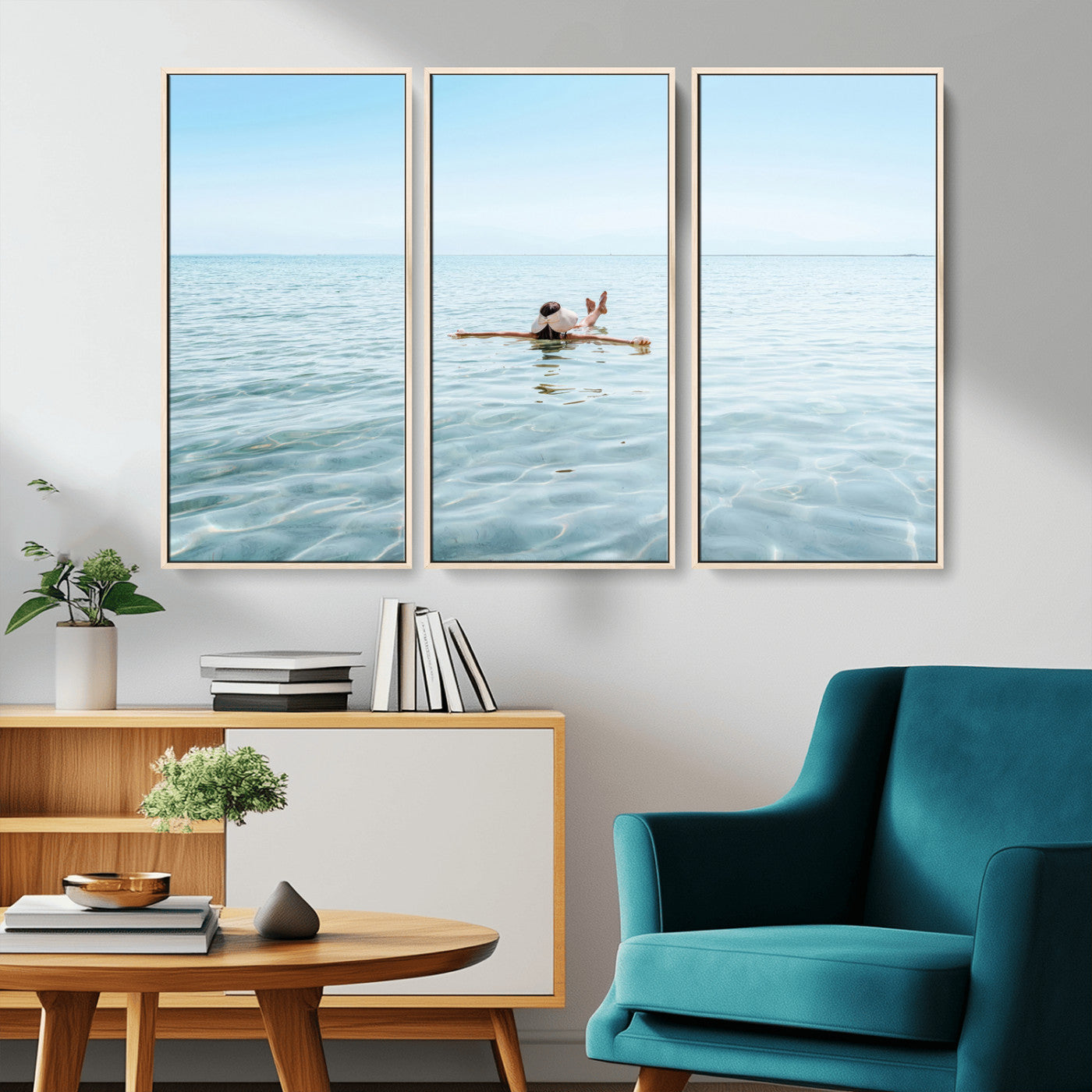 32624554-MGV-CV-36X24-Swimming Relaxation Wall Art Canvas Print, Framed Peaceful Water Art Picture Print, Clear Sea Perfect Minimalist Aquatic Decor