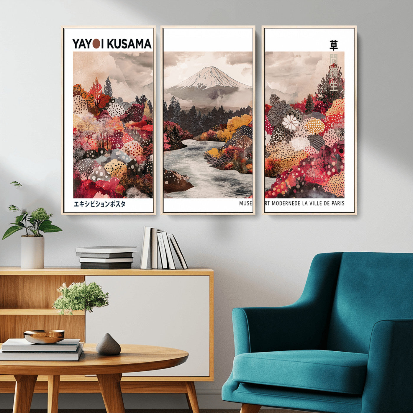 32352074-MGV-FC-48X32-3P_Natural-Japanese Landscape Wall Art – Mount Fuji River Canvas Print, Modern Asian Inspired Nature Decor for Living Room, Bedroom, Office