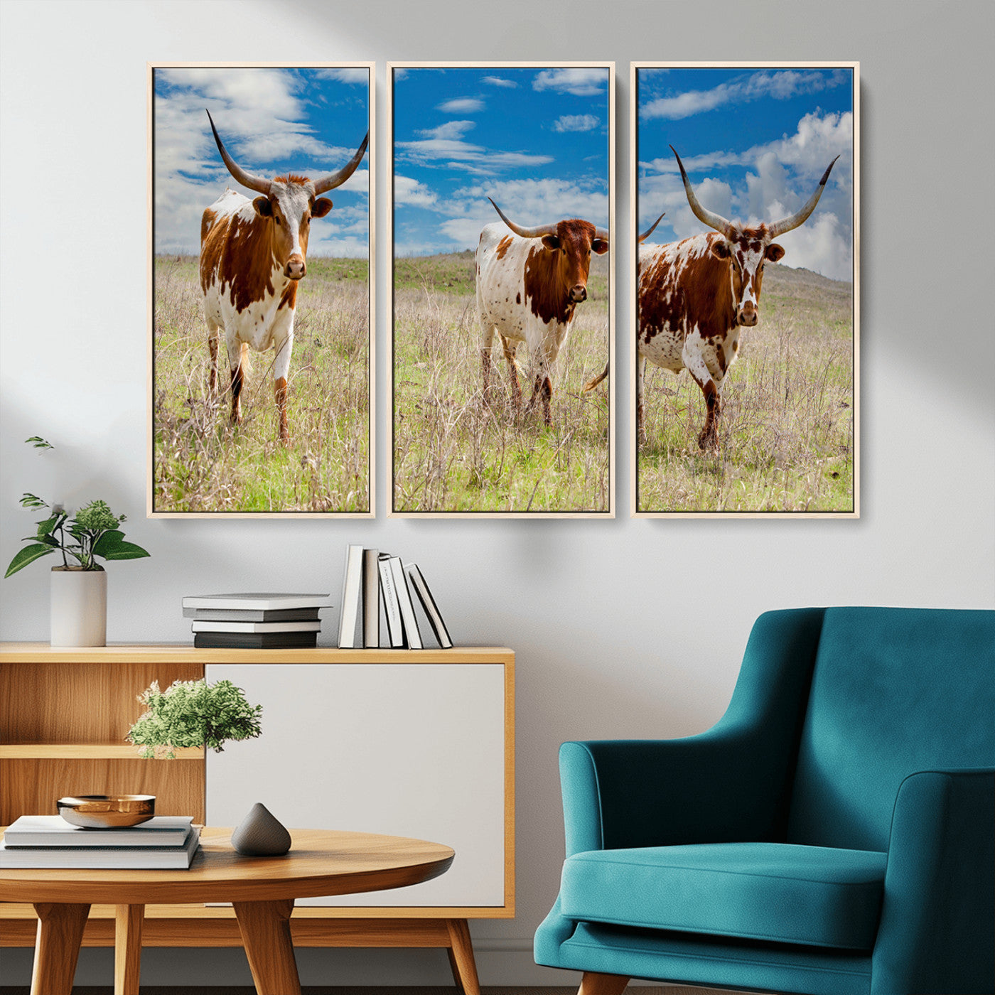 58099948-MGV-CV-36X24-Texas Longhorn Wall Art Canvas Print, Framed Western Decor Art Picture Print, Rustic Farmhouse Perfect Western Farmhouse Decor
