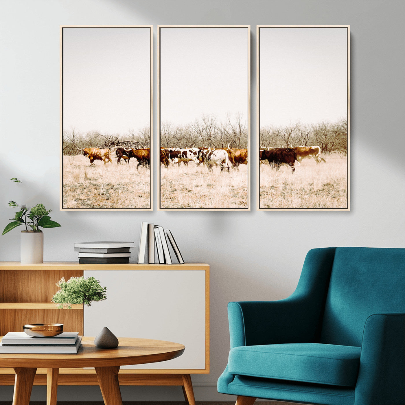 12454132-MGV-CV-36X24-Cow Herd Photography Wall Art Canvas Print, Framed Rustic Farmhouse Decor Art Picture Print, Western Ranch Style Perfect Rustic