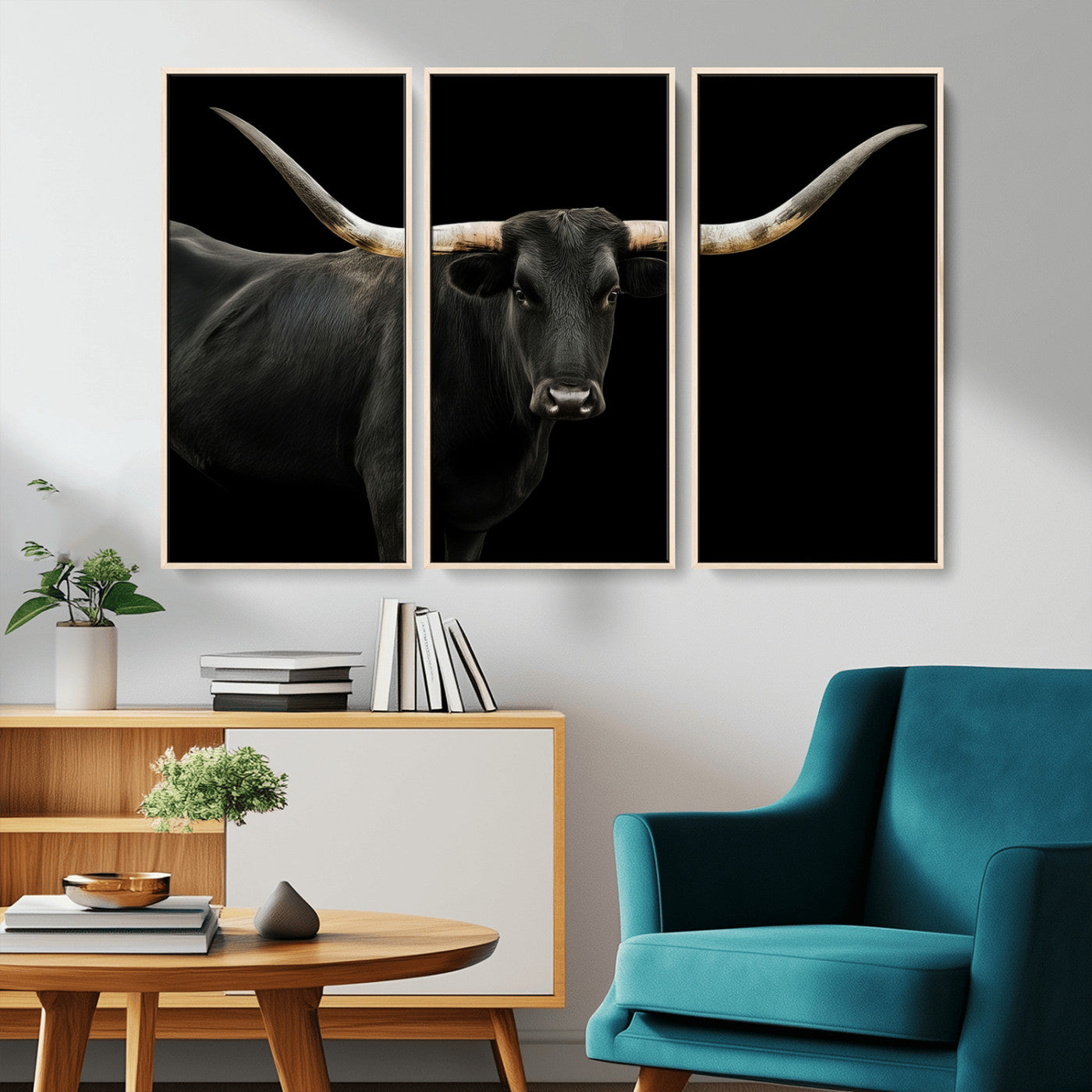 23572907-MGV-CV-36X24-Texas Longhorn Wall Art Canvas Print, Framed Rustic Western Decor Art Picture Print, Farmhouse Animal Perfect Modern Western